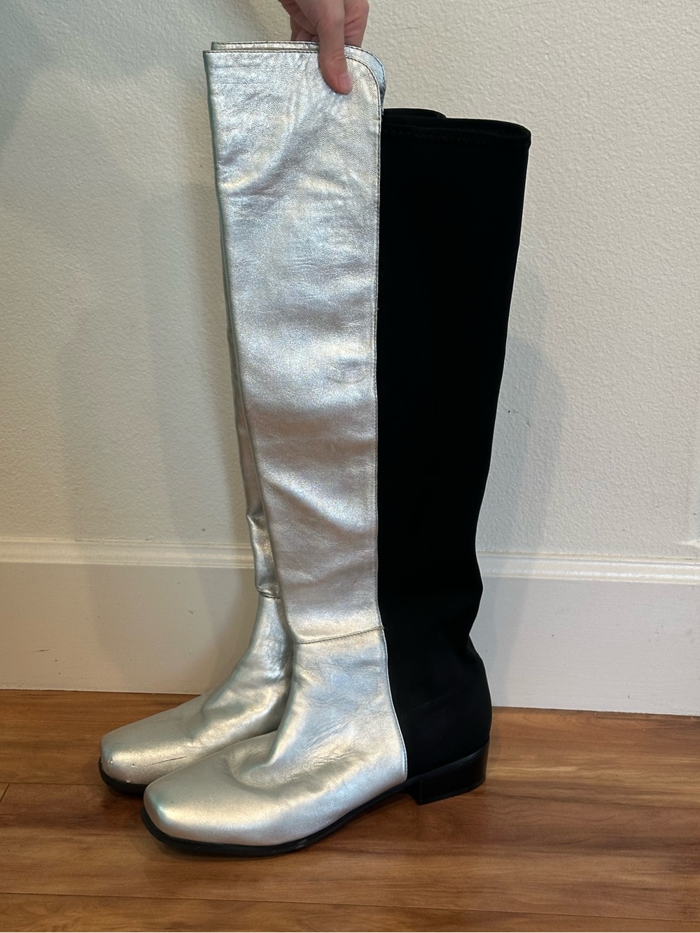 Type Z Darling Silver Black Leather Stretch Tall Boots Women’s 9